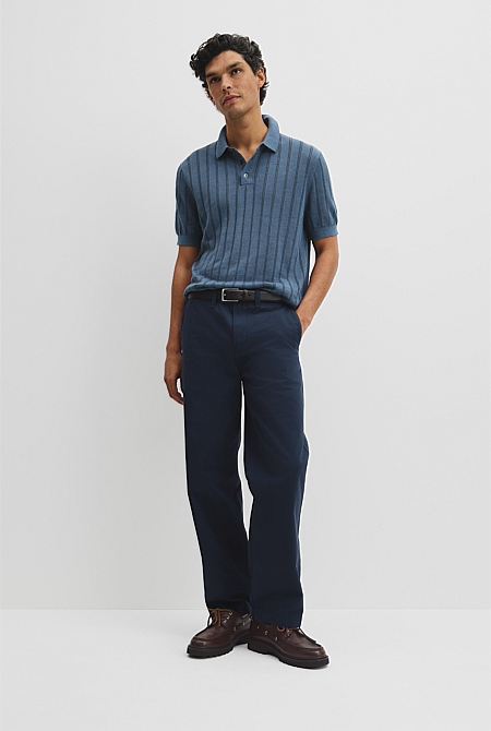 Linen Cotton Stripe Knit Polo