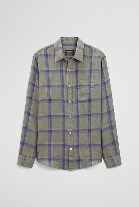 Regular Fit Linen Windowpane Check Shirt
