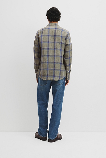 Regular Fit Linen Windowpane Check Shirt