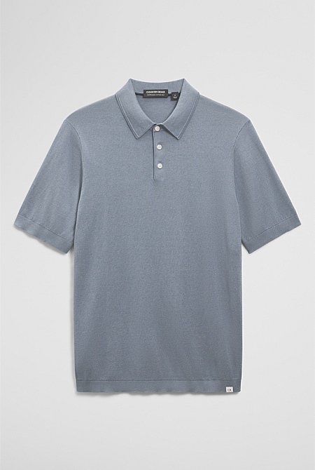 Australian Cotton Blend Silk Button Polo Australian Cotton Blend Silk Button Polo