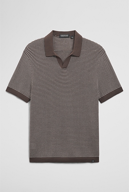 Australian Cotton Silk Blend Textured Stripe Polo Australian Cotton Silk Blend Textured Stripe Polo