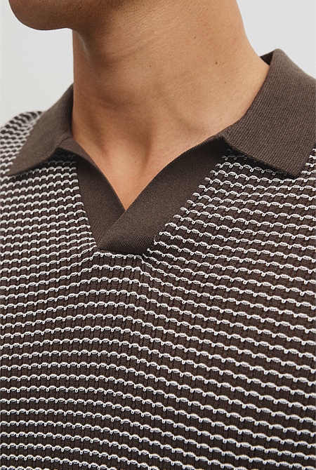 Australian Cotton Silk Blend Textured Stripe Polo