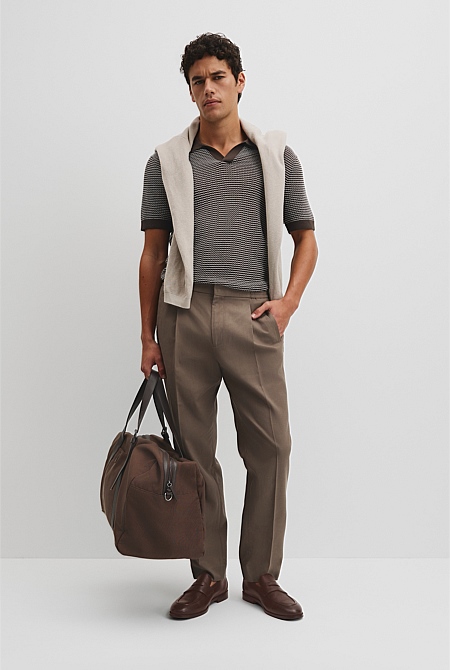 Australian Cotton Silk Blend Textured Stripe Polo