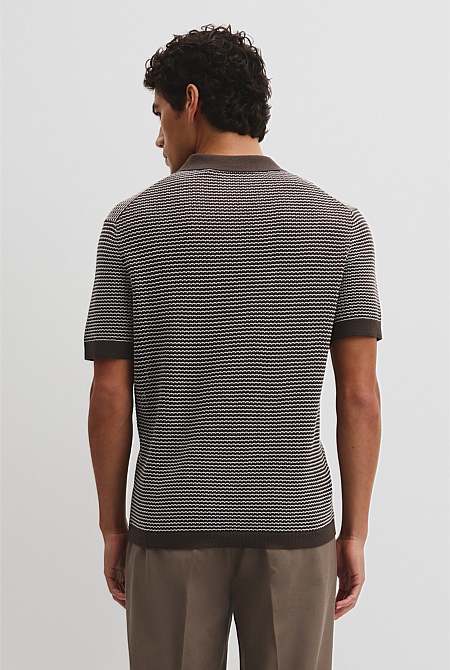 Australian Cotton Silk Blend Textured Stripe Polo