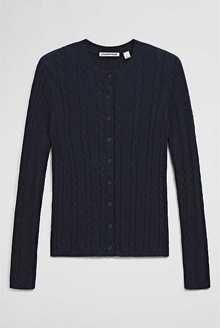 Organically Grown Cotton Blend Cable Knit Cardigan Organically Grown Cotton Blend Cable Knit Cardigan