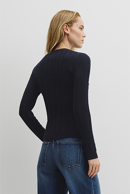 Organically Grown Cotton Blend Cable Knit Cardigan