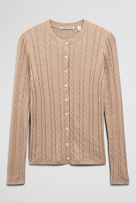 Organically Grown Cotton Blend Cable Knit Cardigan