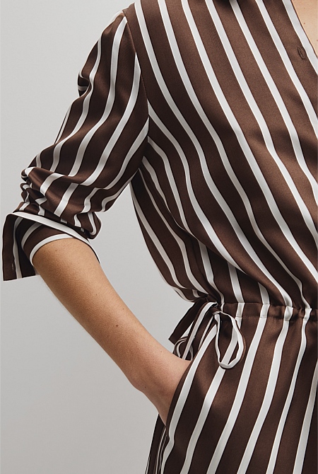 Silk Stripe Gather Mini Dress