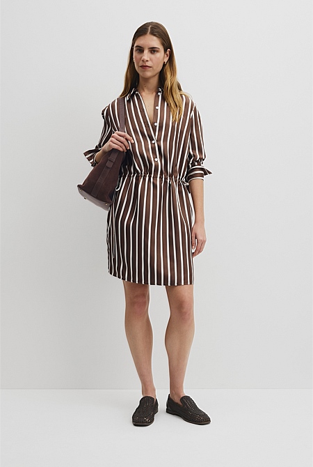 Silk Stripe Gather Mini Dress