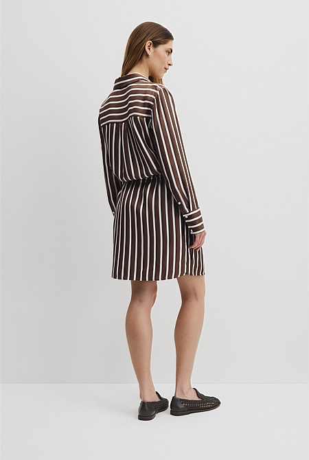 Silk Stripe Gather Mini Dress
