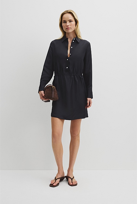 Silk Gathered Mini Dress