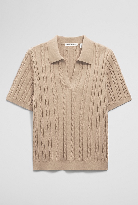 Organically Grown Cotton Blend Cable Polo Knit Organically Grown Cotton Blend Cable Polo Knit
