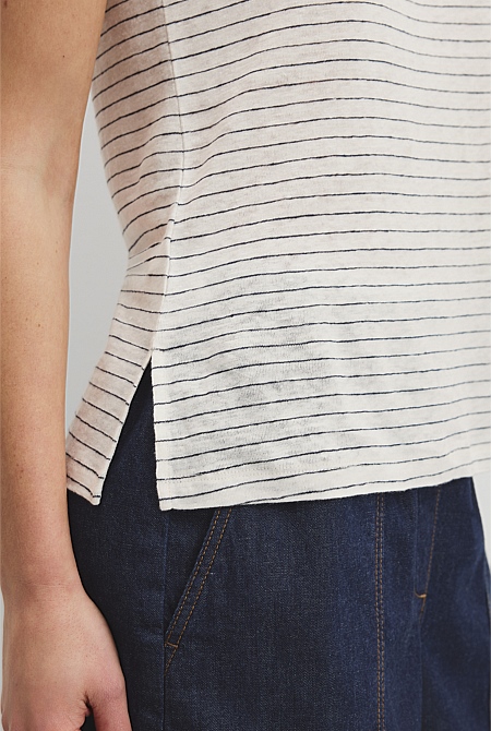 Stripe Linen Boat Neck Tank