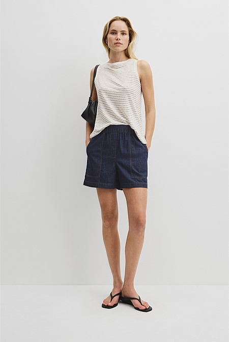 Stripe Linen Boat Neck Tank