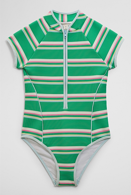 Teen Short Sleeve Stripe Swimsuit Teen Short Sleeve Stripe Swimsuit
