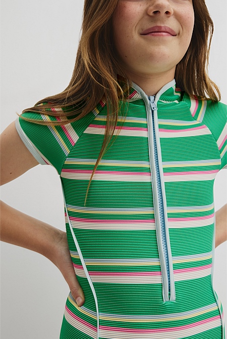 Teen Short Sleeve Stripe Swimsuit