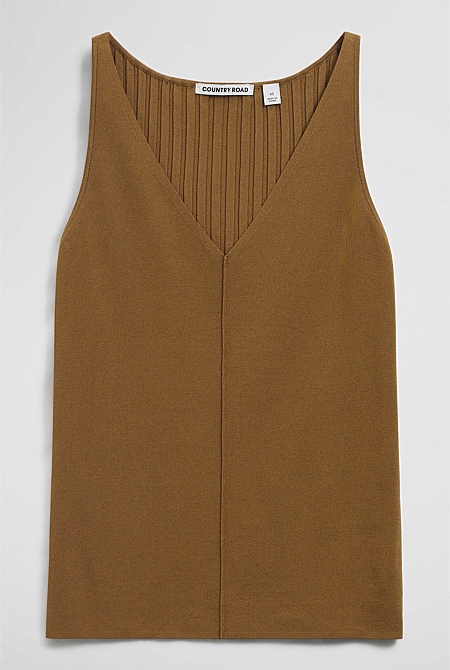 V-Neck Rib Detail Knit Tank