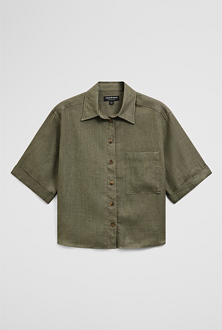 Short Sleeve Crop Linen Shirt Short Sleeve Crop Linen Shirt