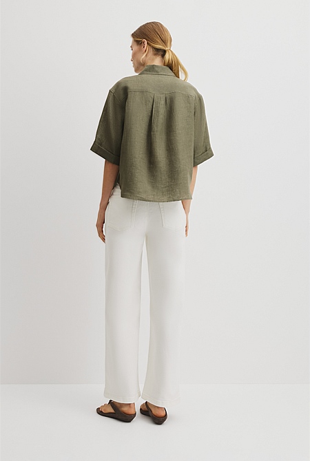 Short Sleeve Crop Linen Shirt