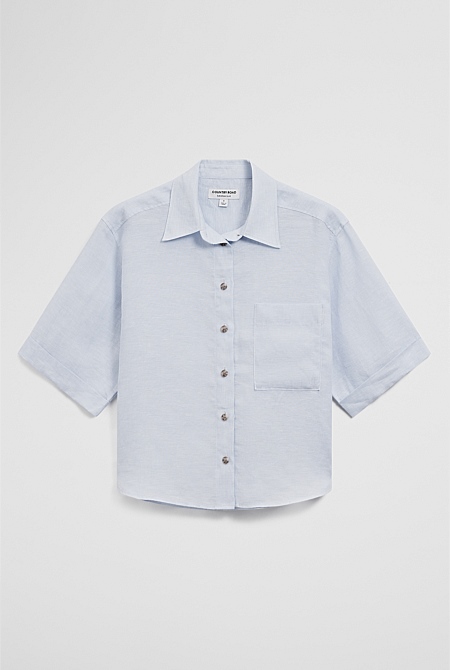 Short Sleeve Crop Linen Shirt