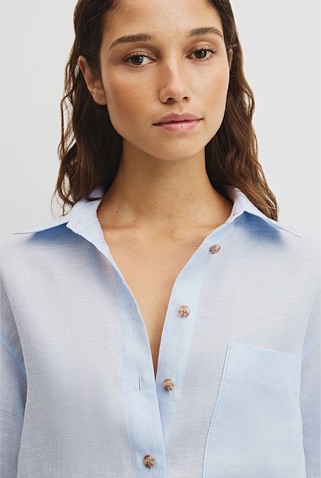 Short Sleeve Crop Linen Shirt