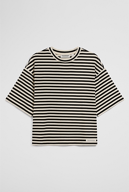 Australian Cotton Blend Stripe Boxy T-Shirt