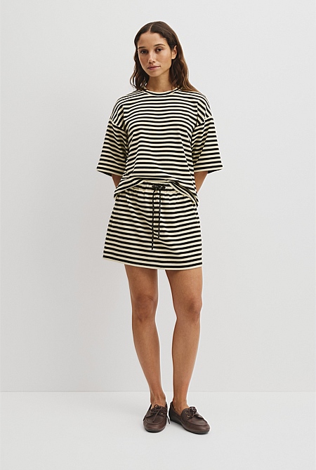Australian Cotton Blend Stripe Boxy T-Shirt