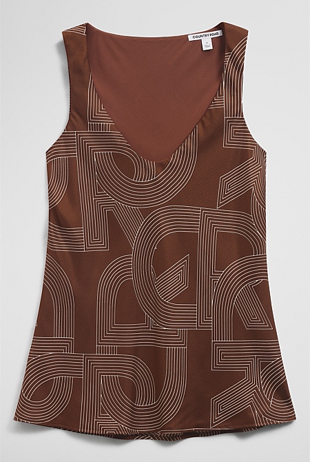 Logo Washable Silk Scoop Tank