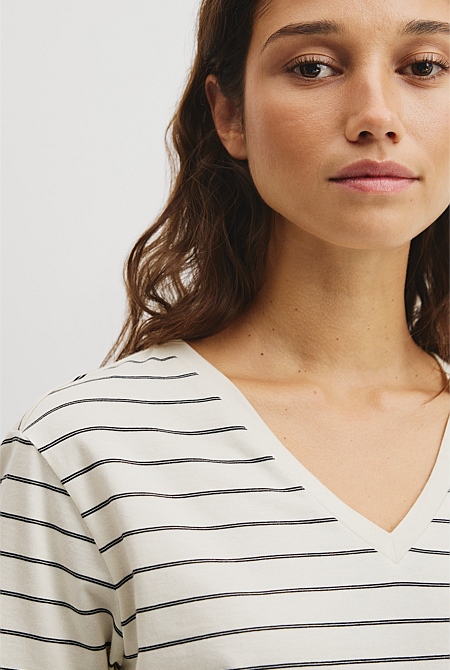 Australian Cotton Stripe V-Neck T-Shirt