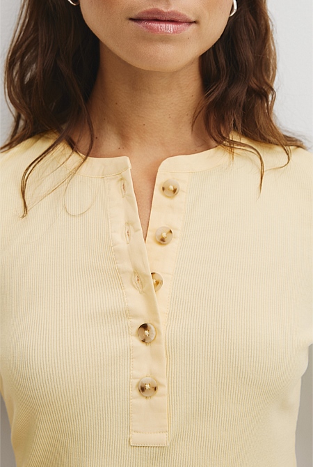 Fine Rib Henley T-Shirt
