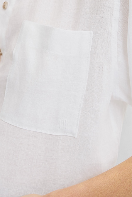 Short Sleeve Crop Linen Shirt