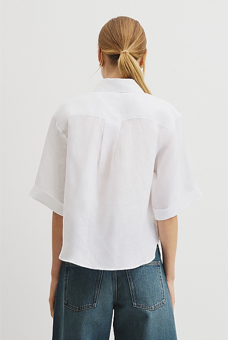 Short Sleeve Crop Linen Shirt