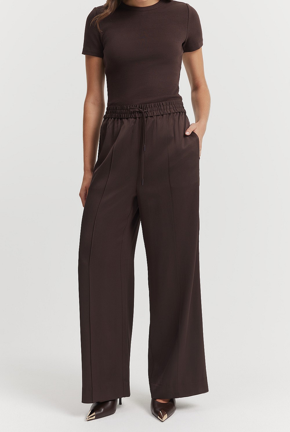 Chocolate Satin Pull-on Pant - Pants | Country Road