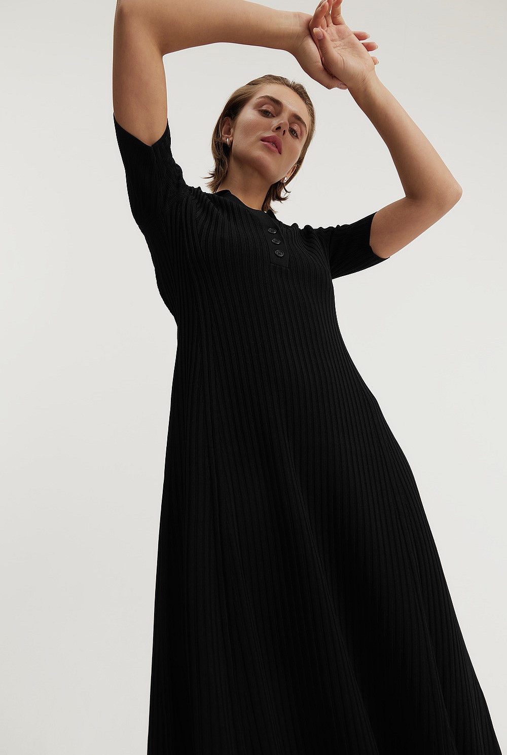 country road compact knit dress Black Compact Knit Polo Dress - Dresses