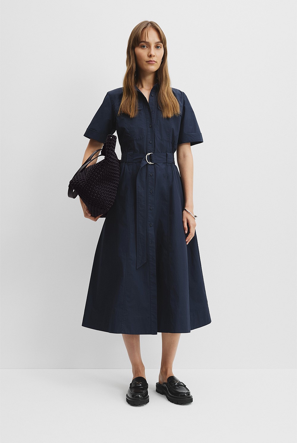 country road blue dress Sapphire Linen Blend Fluid Cinched Shirt Dress - Dresses