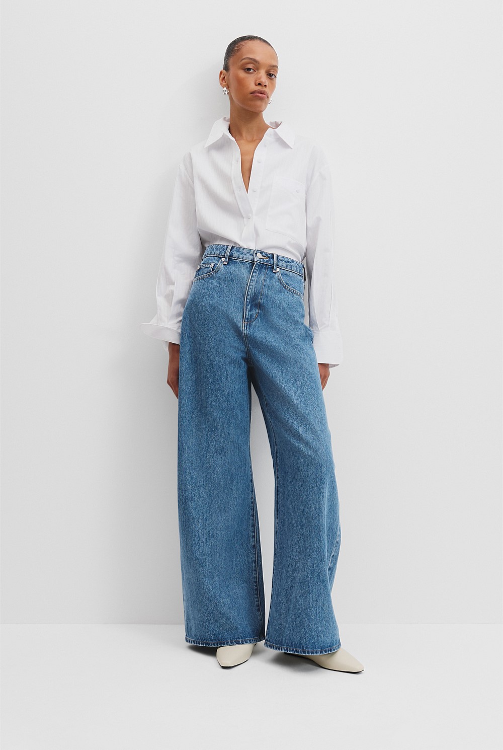 Mid Blue Wash Curved Wide Leg Jean - Pants | Country Road Mid Blue Wash Curved Wide Leg Jean - Pants | Country Road