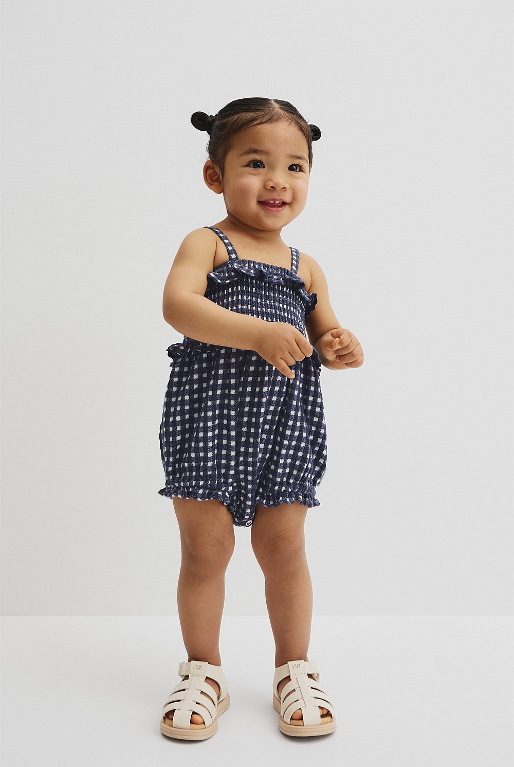 French Navy Gingham Frill Romper Overalls Rompers Country Road