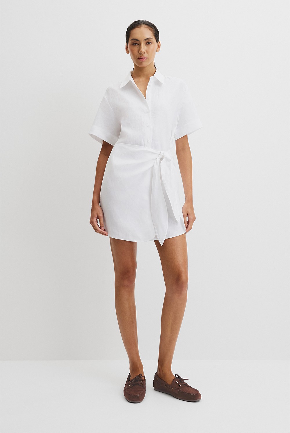 White Organically Grown Linen Mini Linen Shirt Dress - Dresses | Country  Road