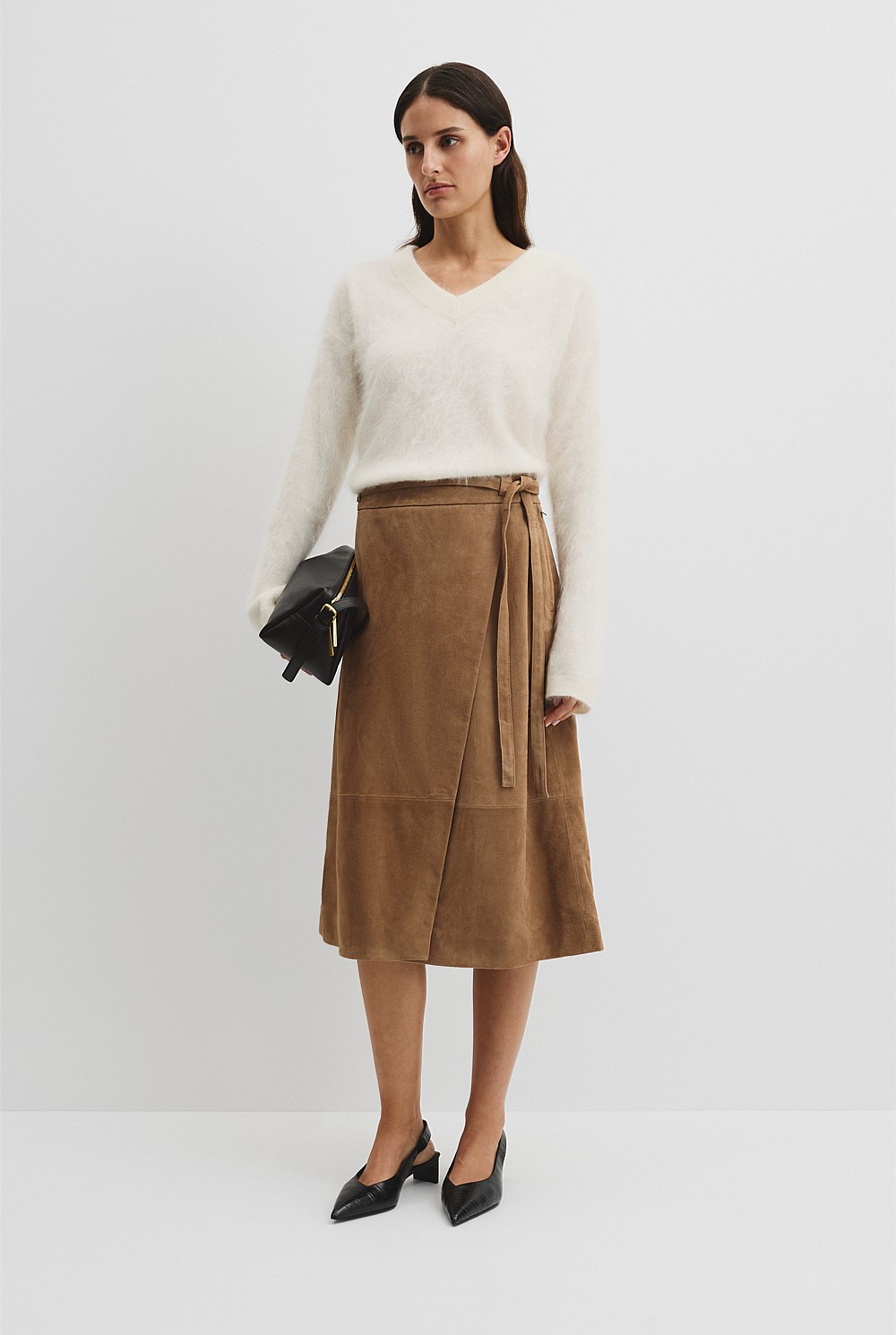 Desert Sand Suede Wrap Midi Skirt - Winter Shop | Country Road
