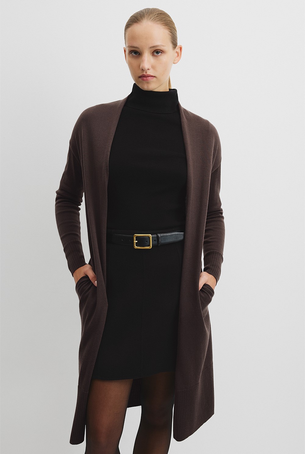 Chocolate Lightweight Merino Longline Cardigan - Knitwear