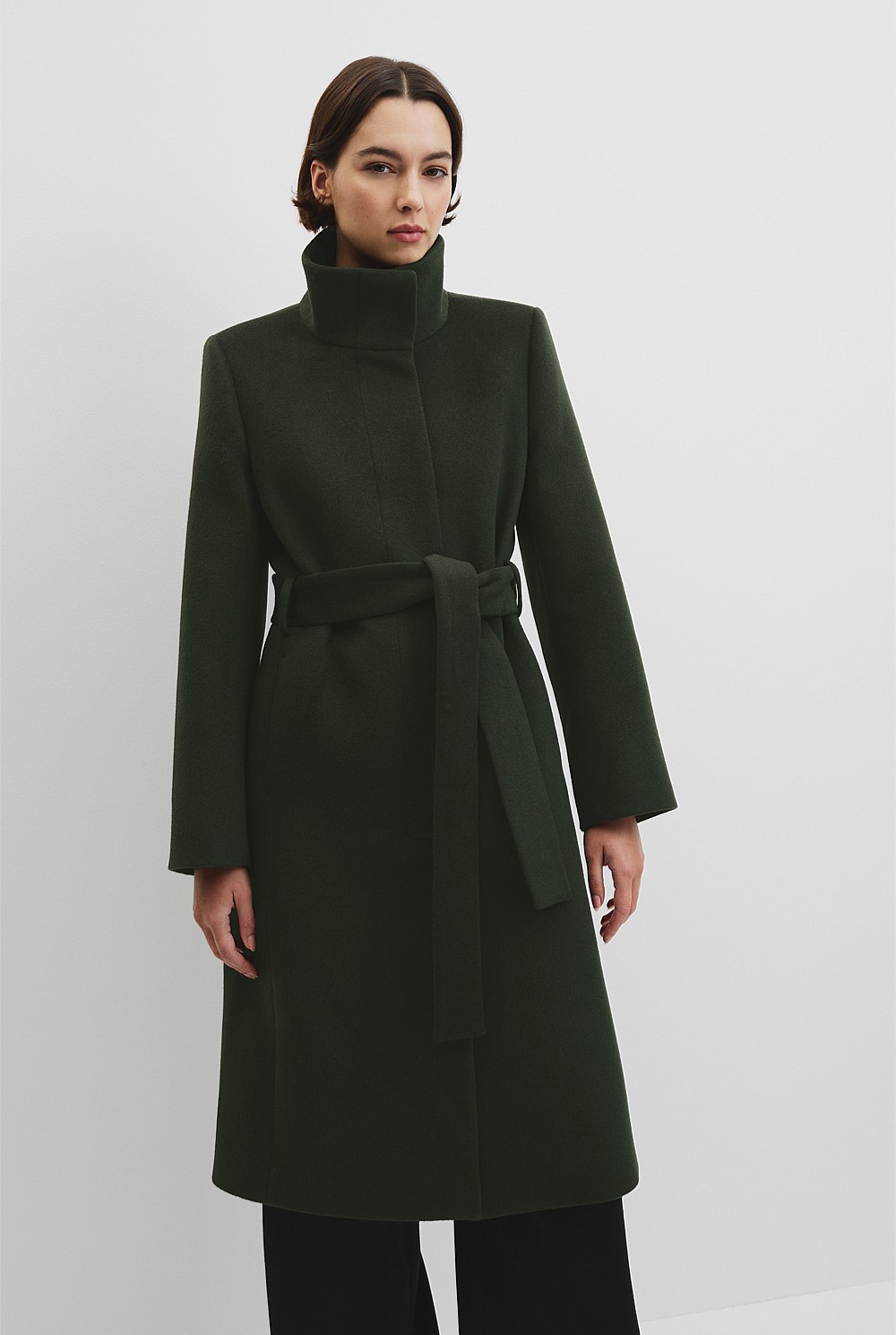 Moss Green Stand Collar Coat - Winter Shop | Country Road