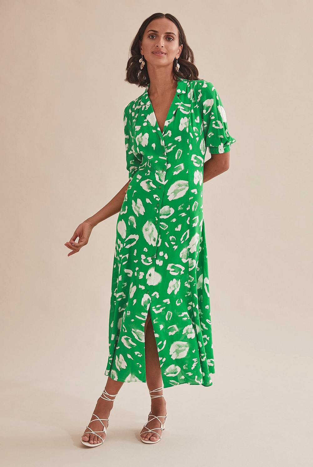 country road green floral dress Vivid Print Collared Shirt - Dresses long dresses for women