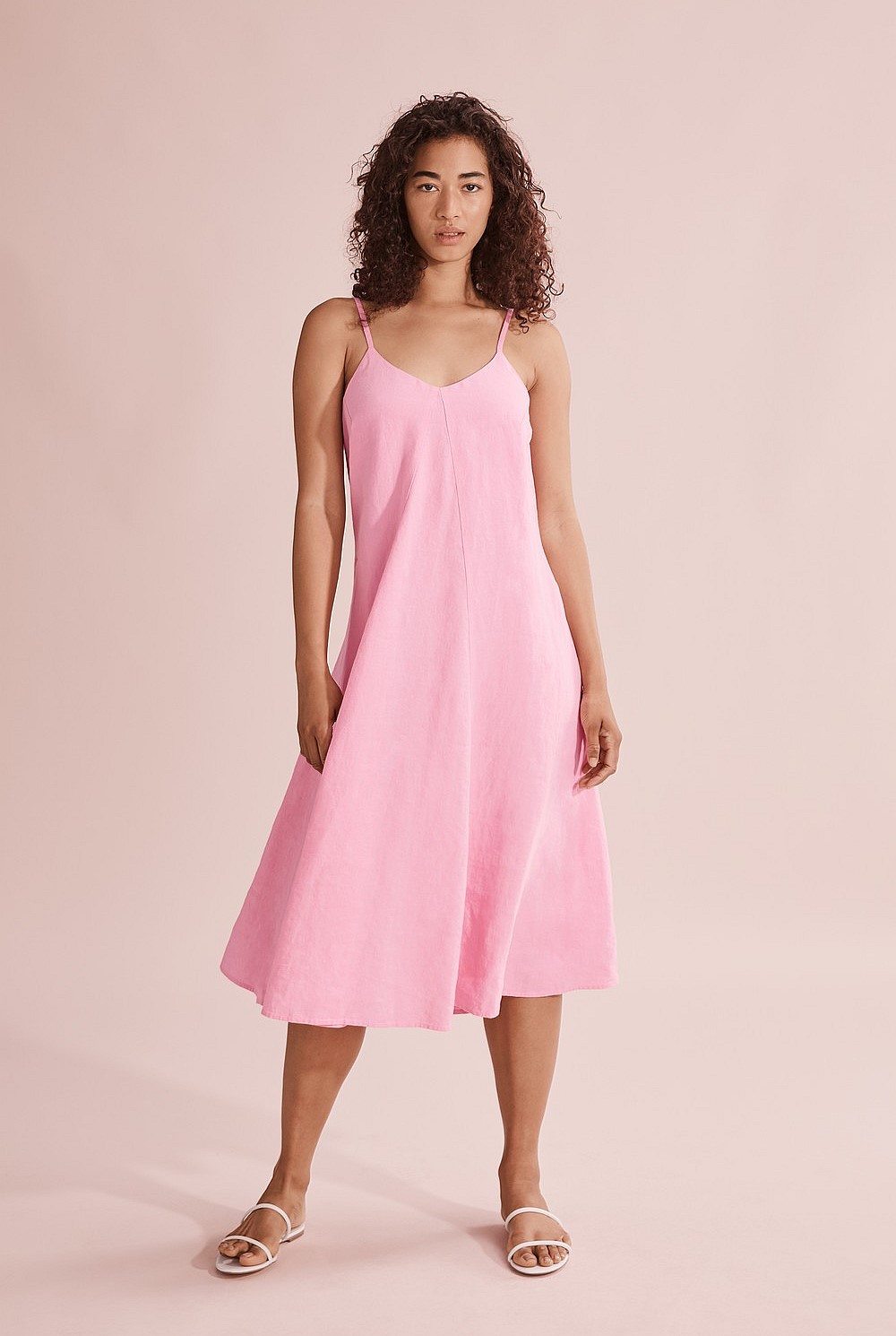 country road pink linen dress Ultra Pink Cotton Linen Wrap Mini Dress - Natural Fibres