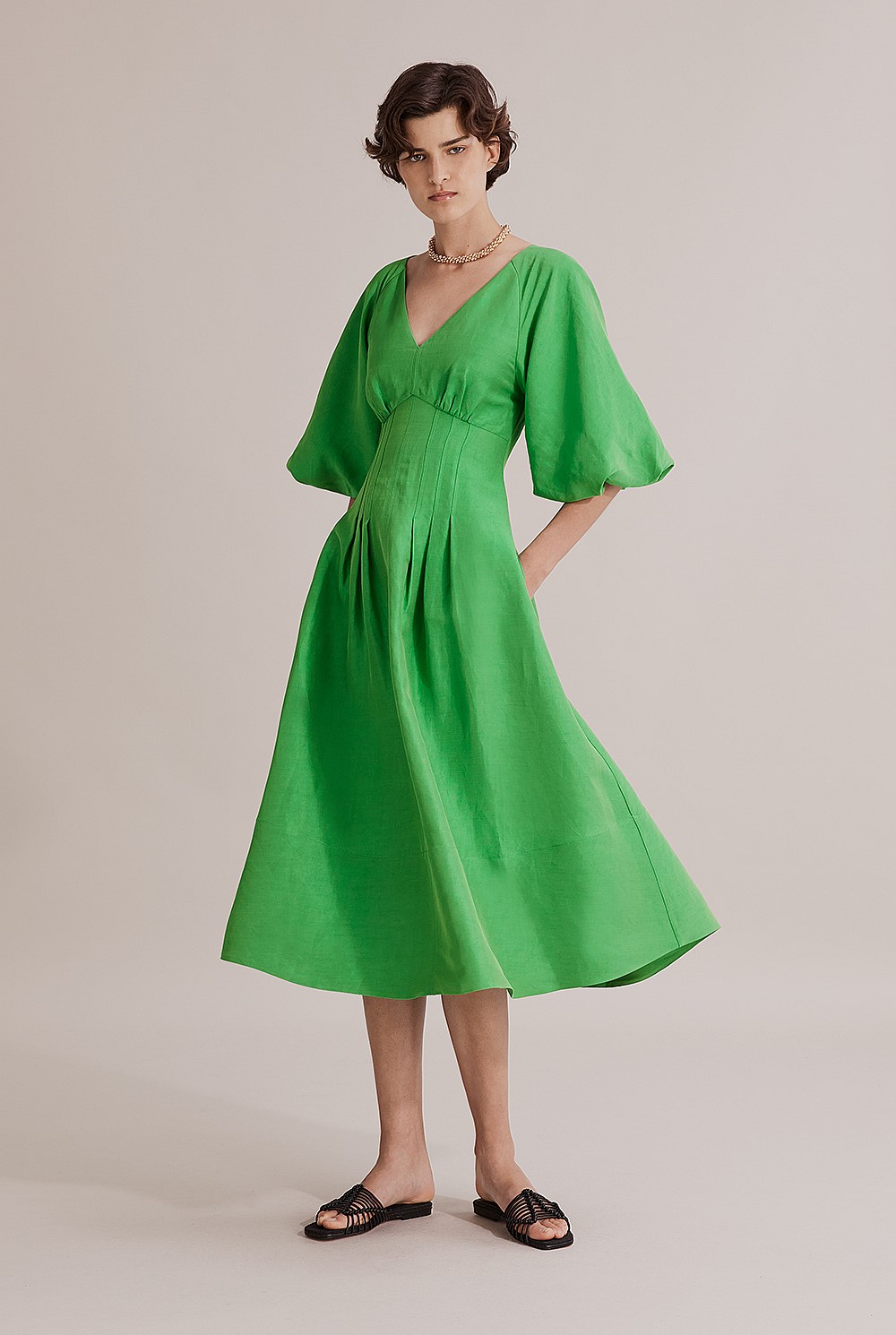 country road emerald green dress Jewel Green Knot Detail Midi Dress - Dresses