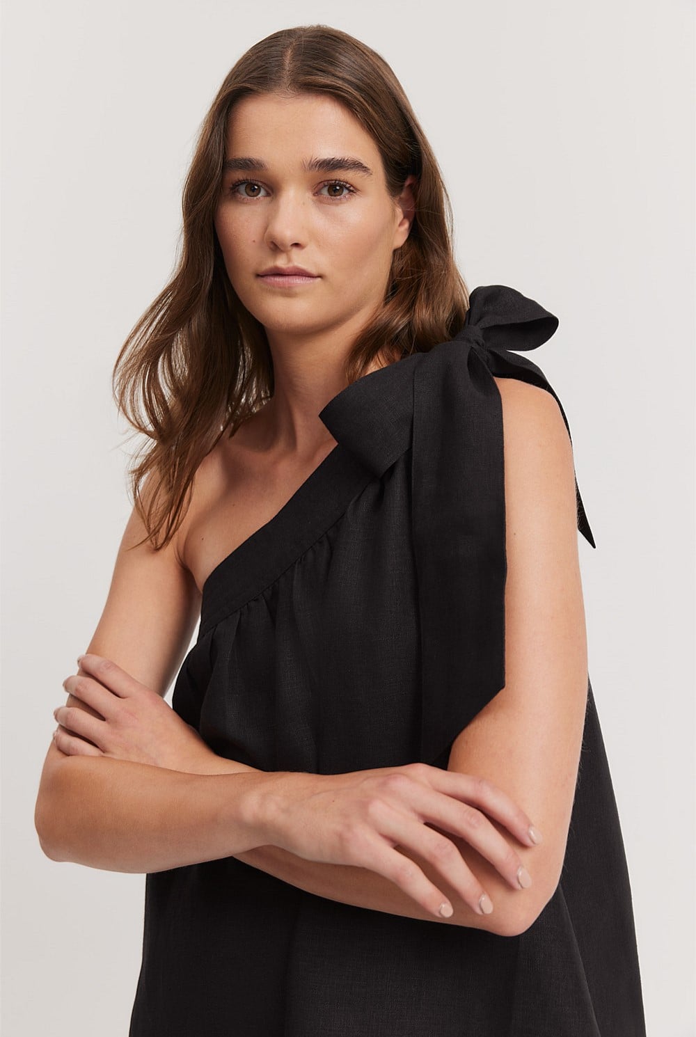 Black Linen Asymmetrical Mini Dress - Natural Fibres