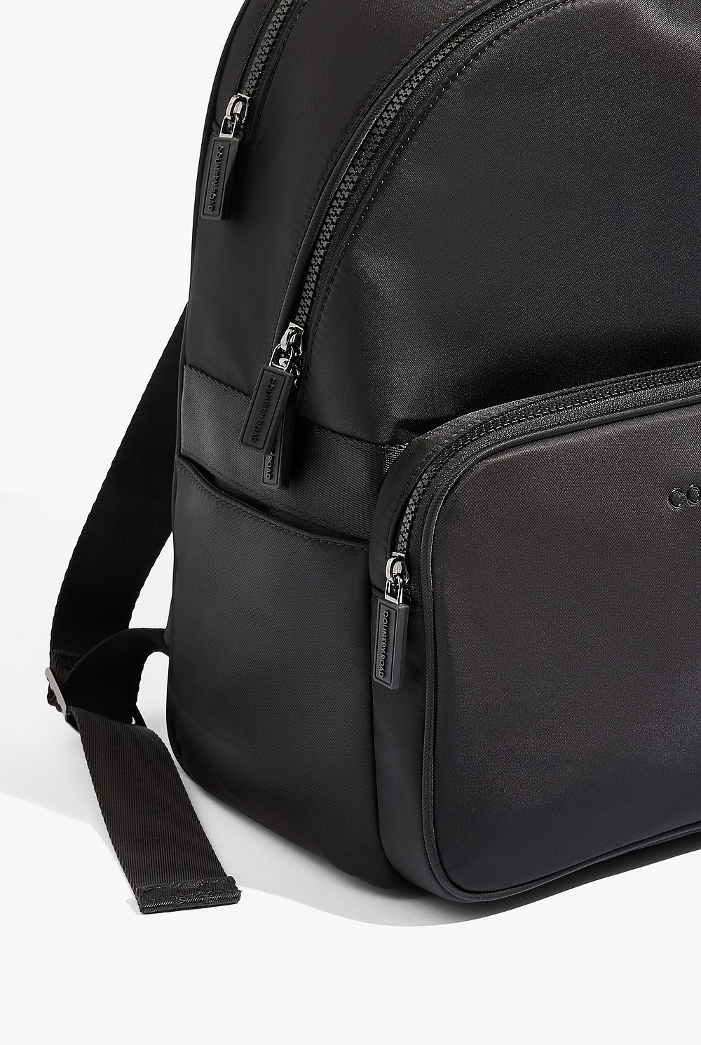 Recycled Nylon Country Road Leather Backpack Black Recycled Nylon