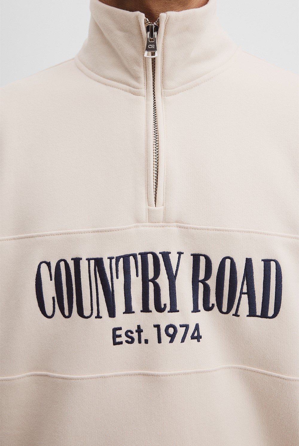 Ecru Australian Cotton Half Zip Heritage Sweat - Supporting