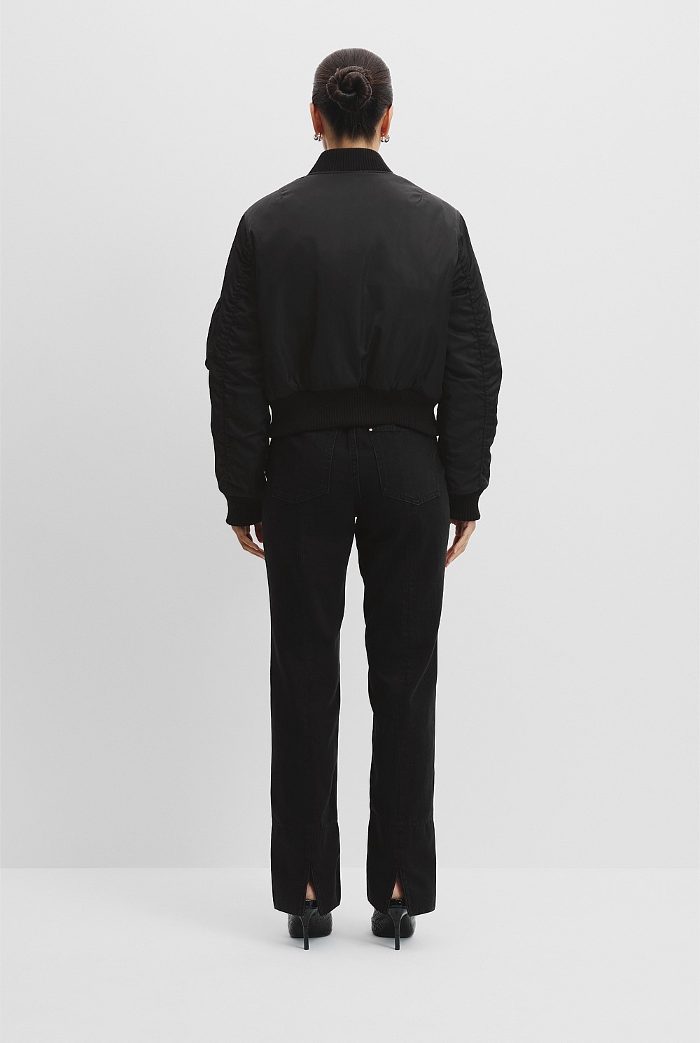 recycled nylon black nylon bomber jacket mens