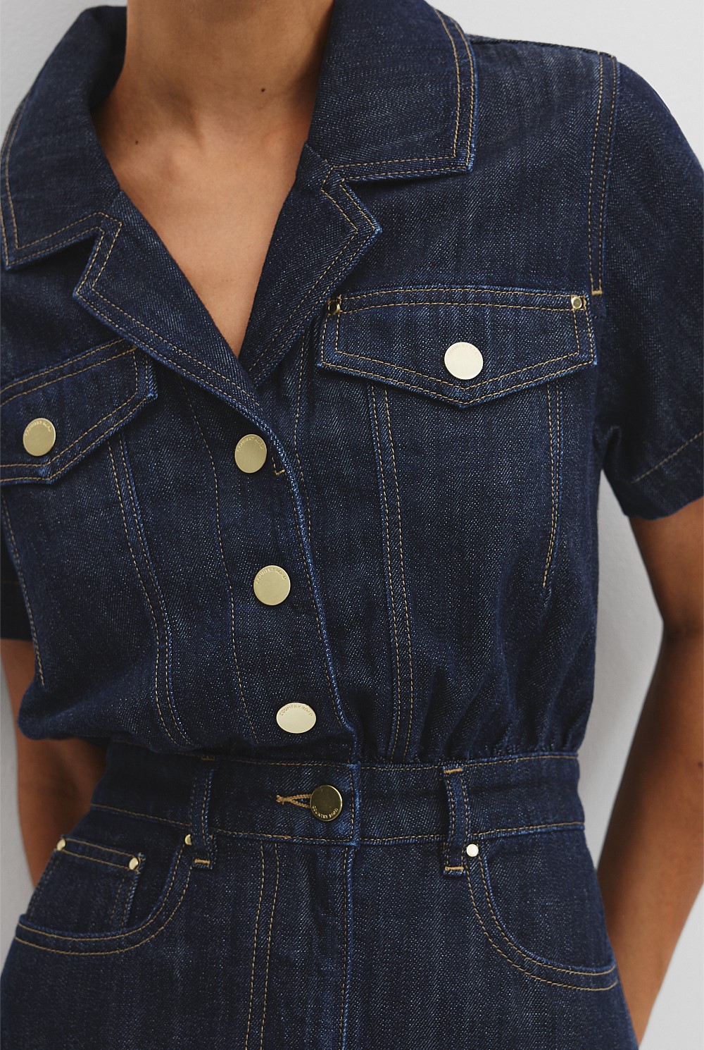 army denim dress DMG Domingo denim US Army Style Half Button Tank Dress Sz s Japan