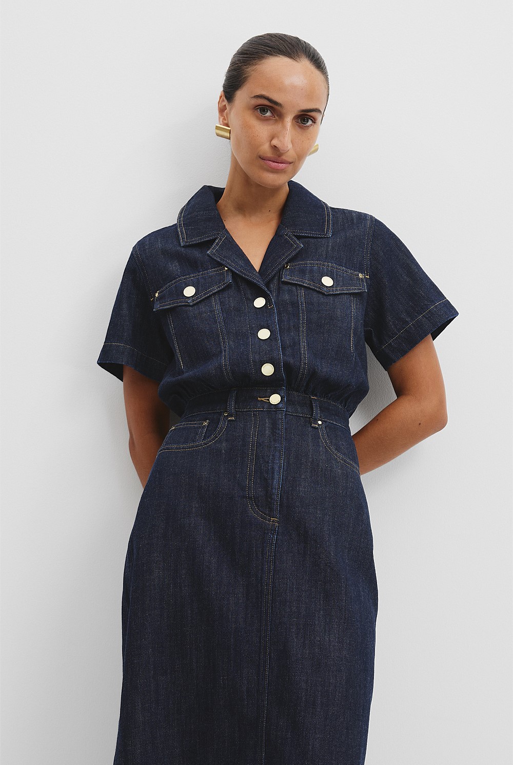 military denim dress Indigo Rinse Military Denim Dress - Dresses